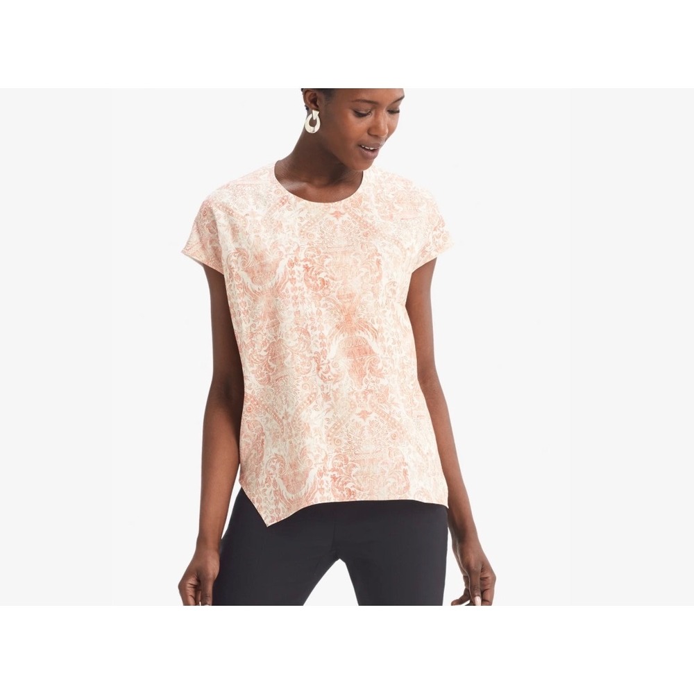 MM.LaFleur Didion Top Orange White Damask Print Viscose Blouse Womens Medium NEW